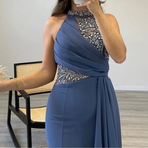 Asymmetrical beaded gown